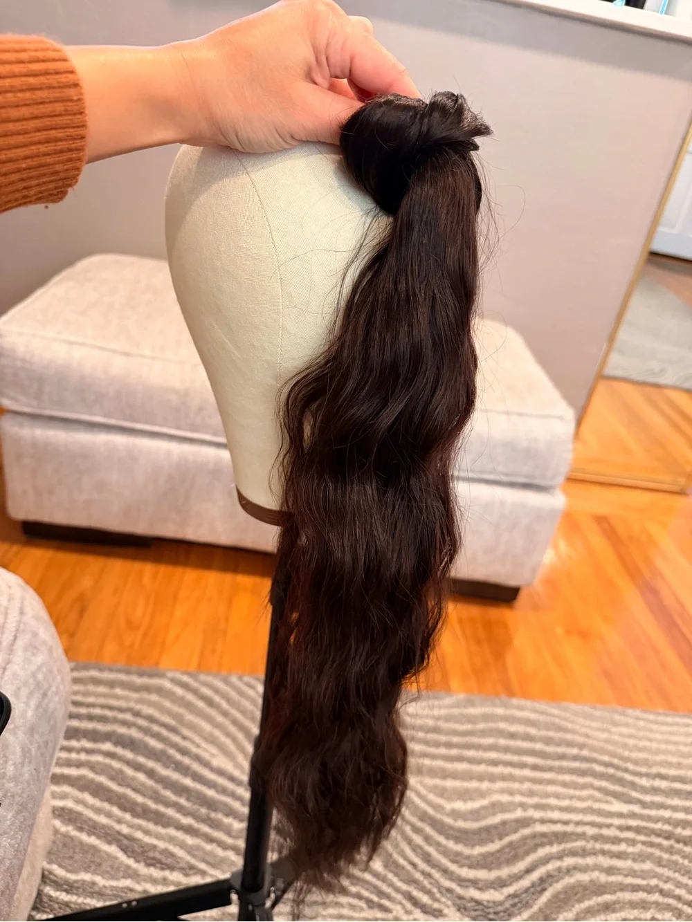 22” Dark Brown #2 Long Wavy Ponytail Extension Human Hair #028